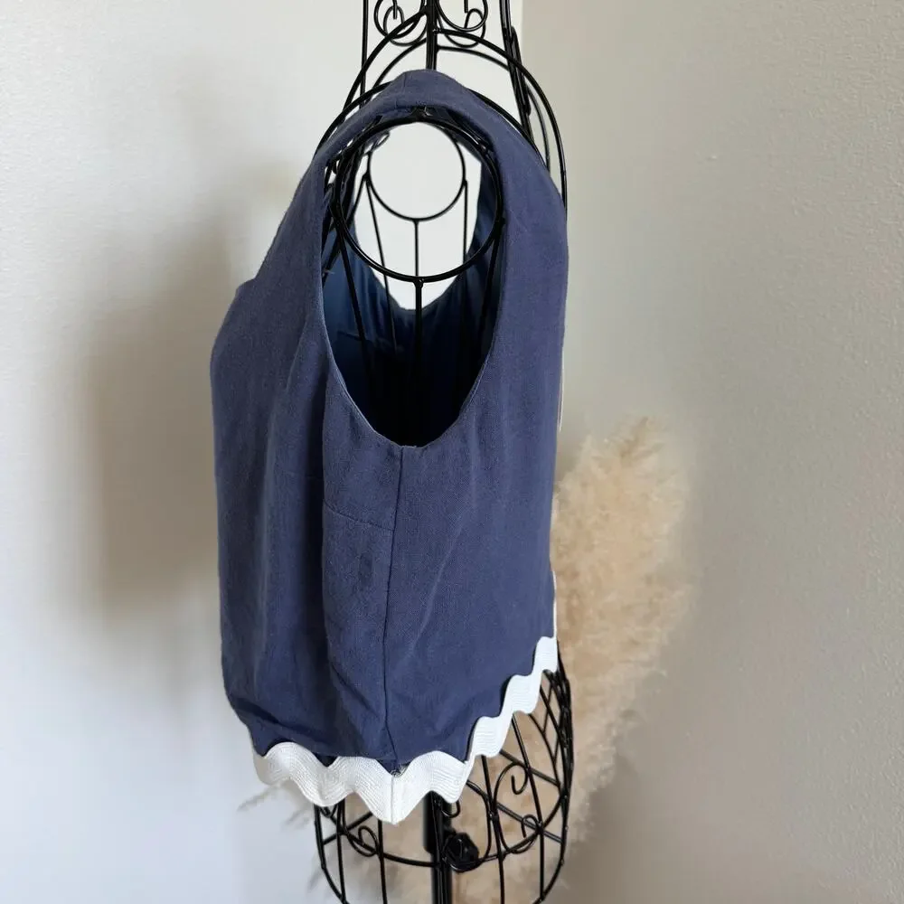 Fab'rik Scallop Hem Square Neck Linen Blend Tank Top NEW Size Medium - Picture 5 of 11